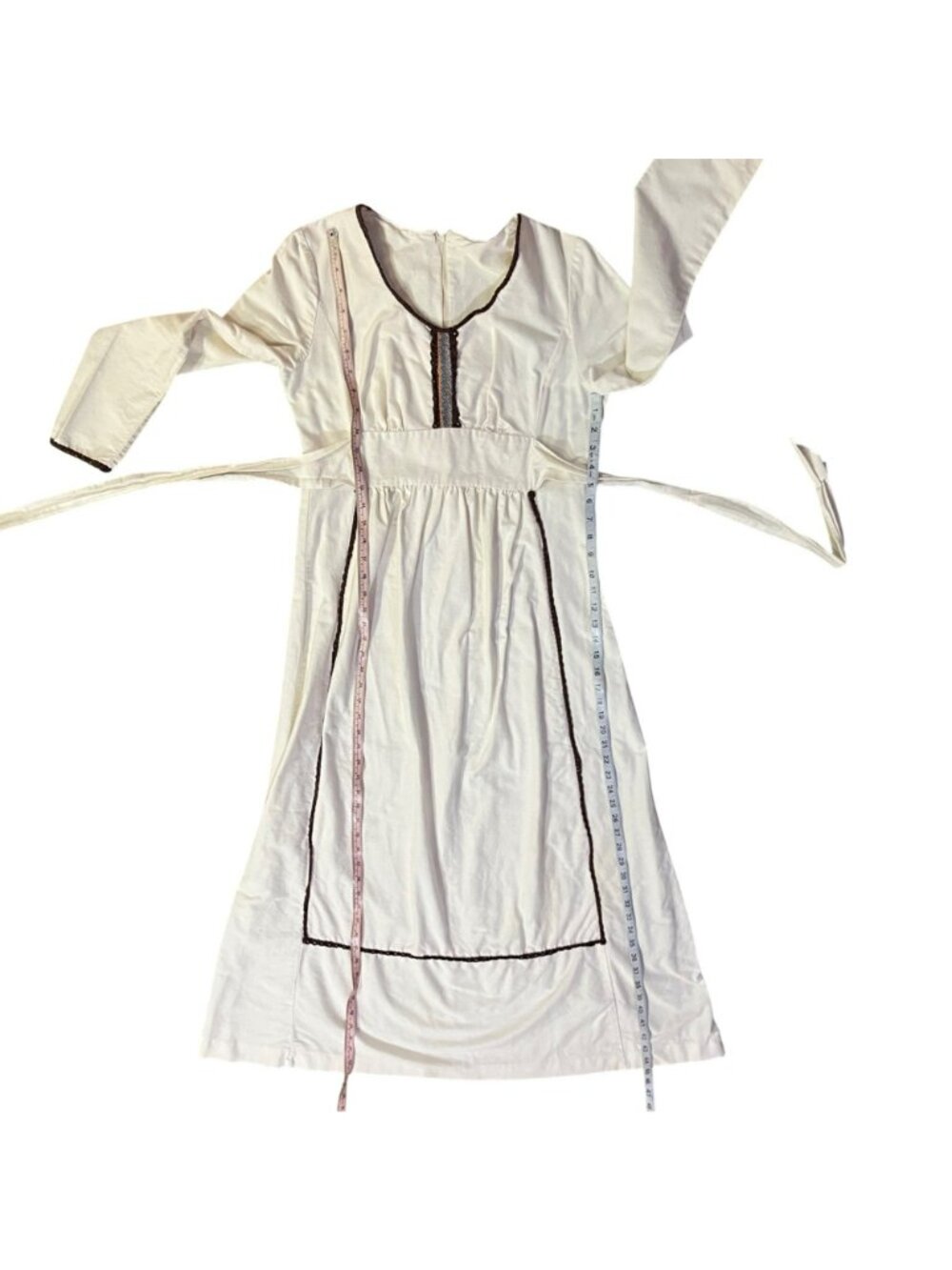 Vintage Prairie Maxi Dress Used Womens Small Cream Brown Boho - Picture 12 of 16